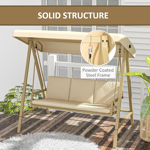 3-Seat Outdoor Porch Swing with Stand and Adjustable Canopy F2669
