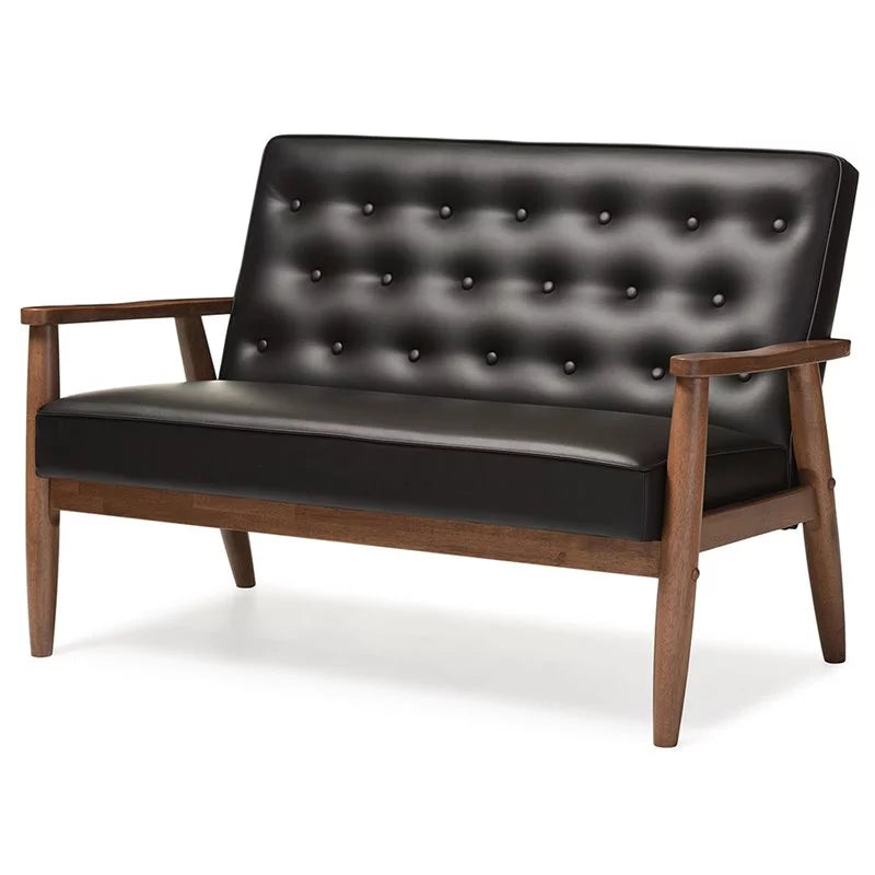 Black 2 Piece Faux Leather Loveseat and Reception Chair Set T2001