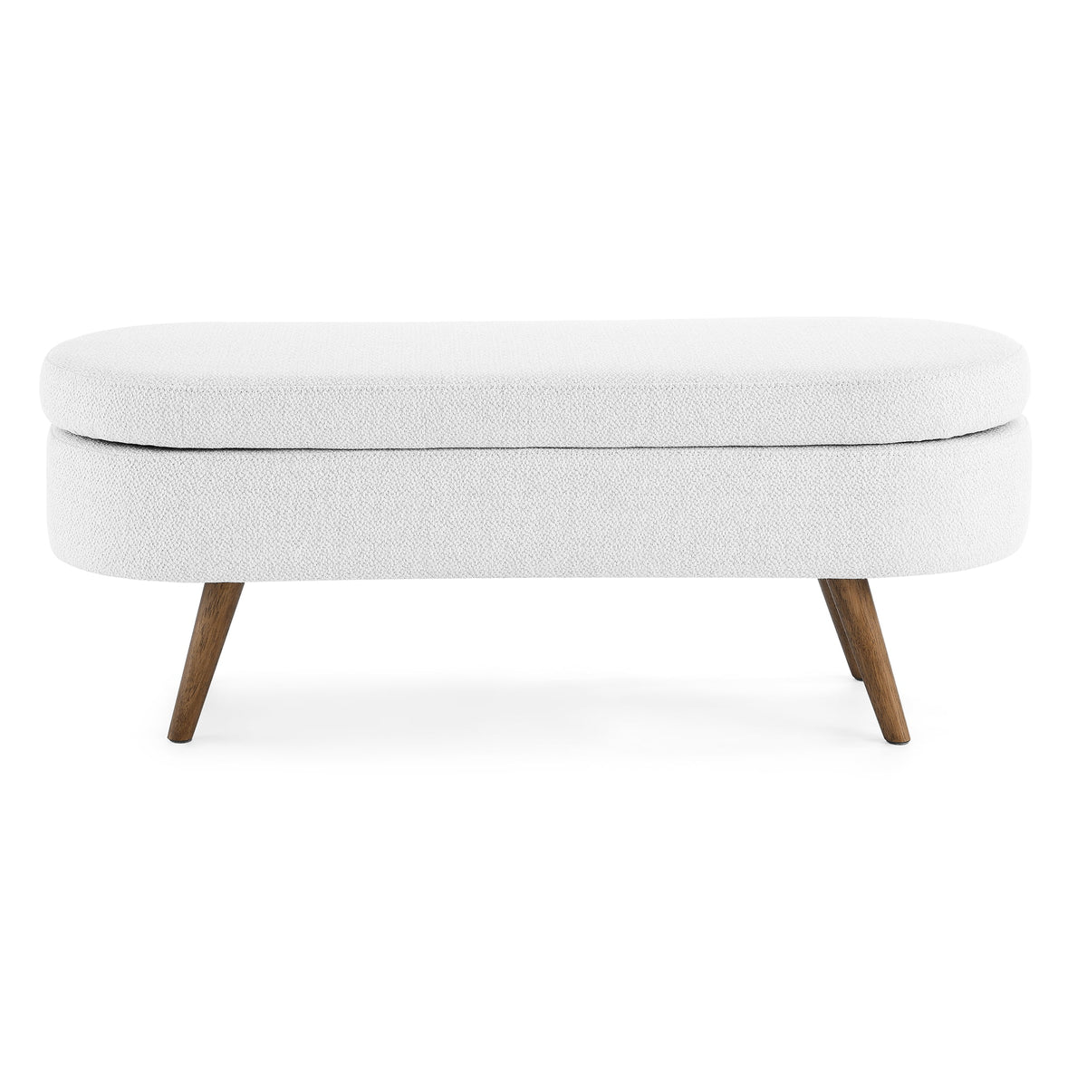 White Oval Storage Ottoman Bench with Rubber Wood Legs I5538
