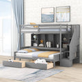 XL Over Full Solid Wood Bunk Bed with Stairs and Storage O164332