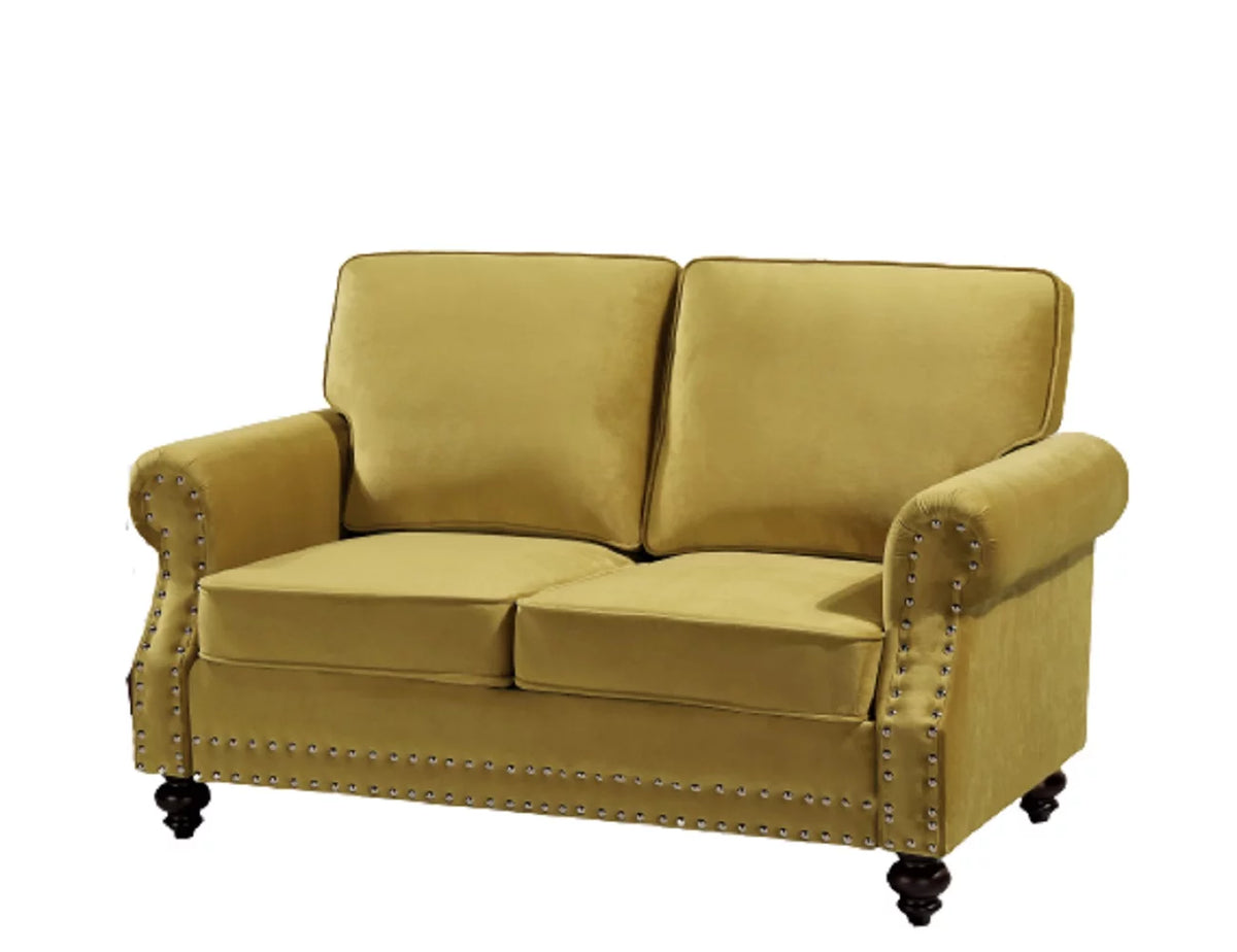 Yellow Velvet Rolled Arm Loveseat H4655