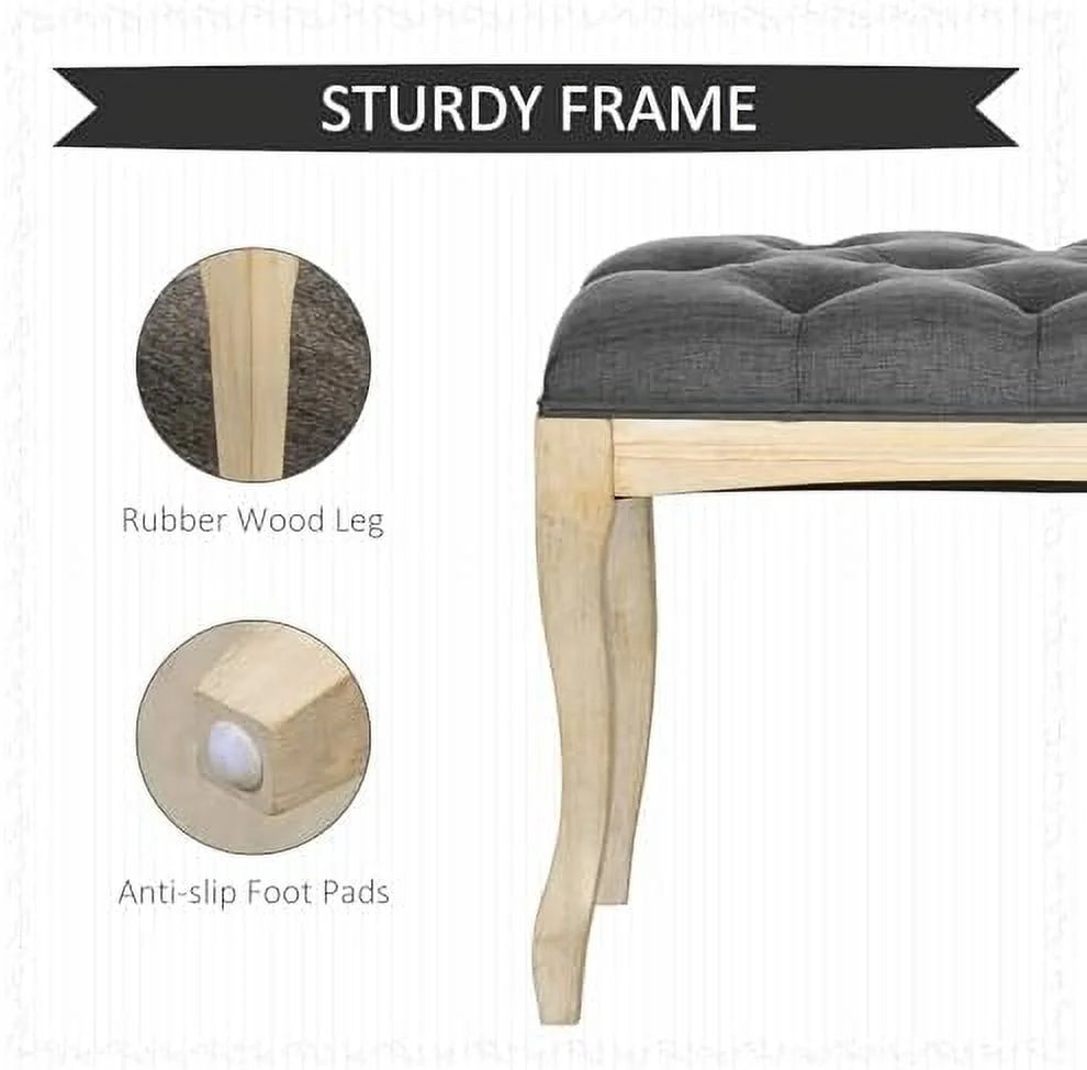 43" Upholstered Linen Fabric Ottoman Bench with Rubber Wood Legs H16903