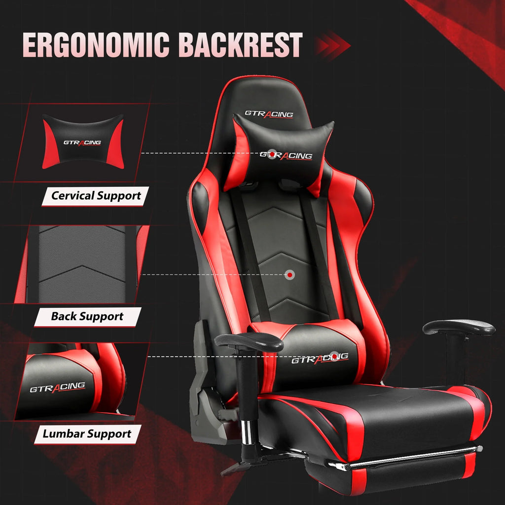 Red PU Leather Gaming Chair with Footrest O373