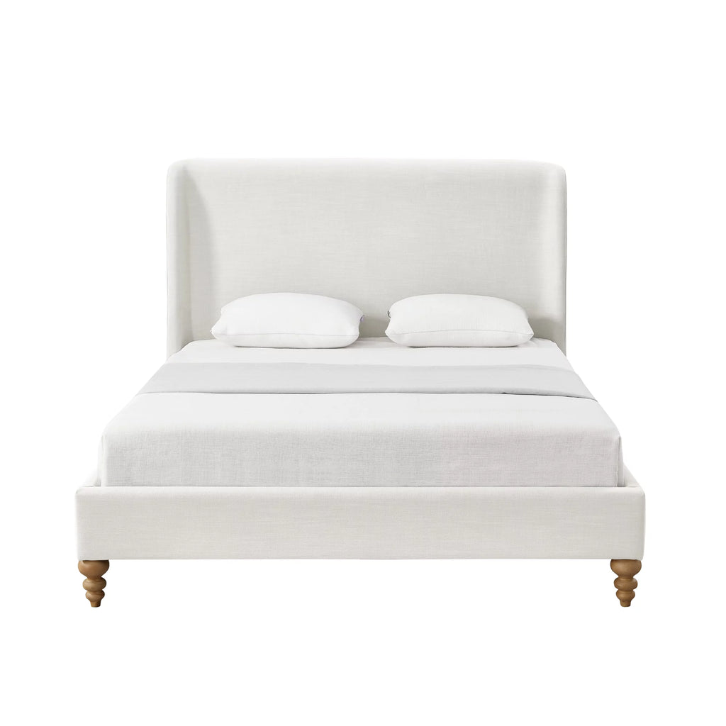 Cream White Tufted Linen Twin Size Bed Frame O47953