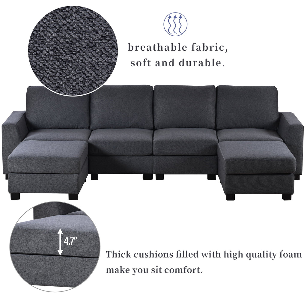 Gray U Shaped 6 Seater Sectional Sofa with Ottomans G407498