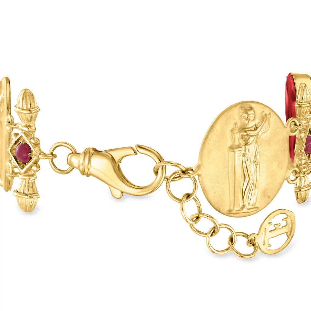 Red Venetian Glass Bracelet With Rubies in 18kt Gold Over Sterling Z410