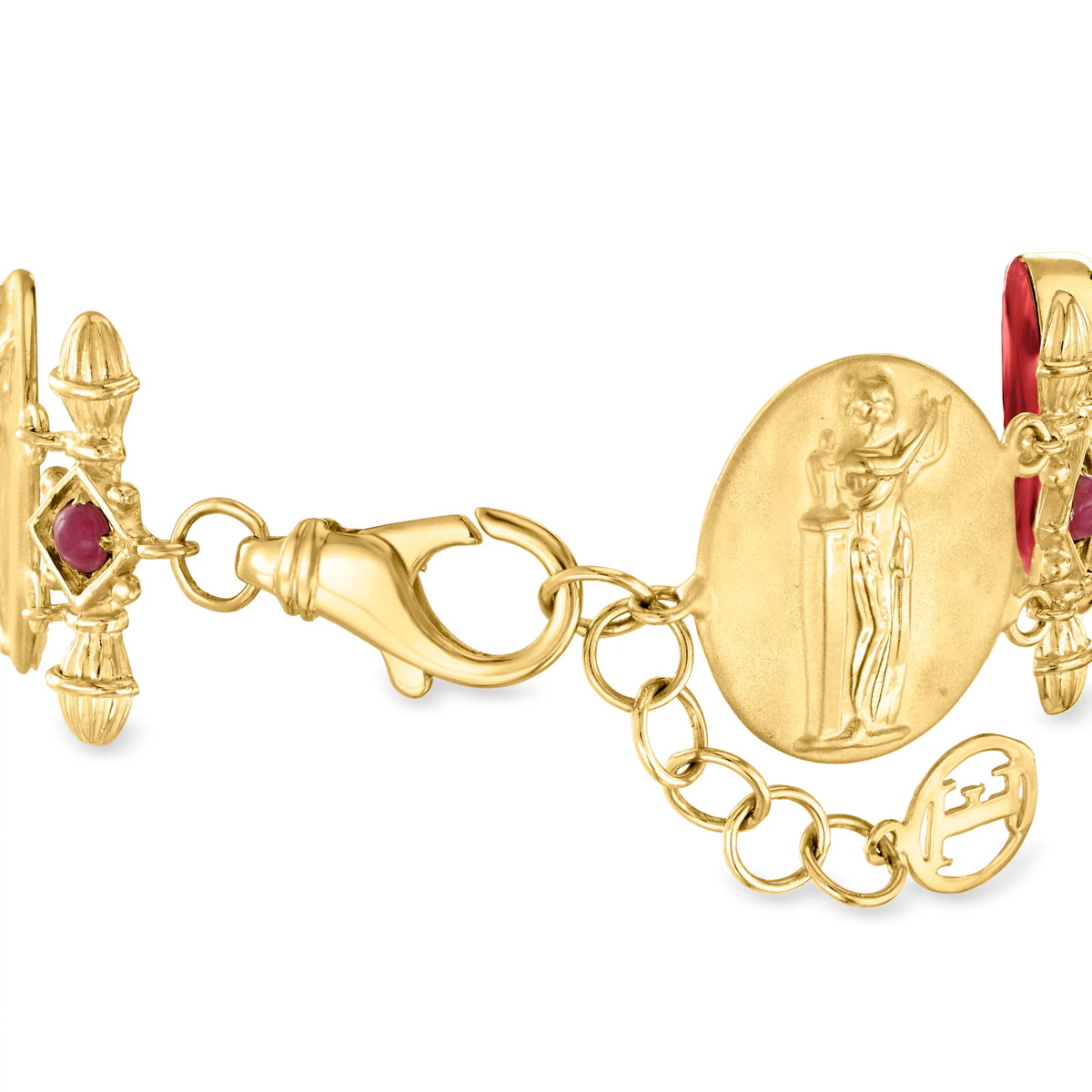 Red Venetian Glass Bracelet With Rubies in 18kt Gold Over Sterling Z410
