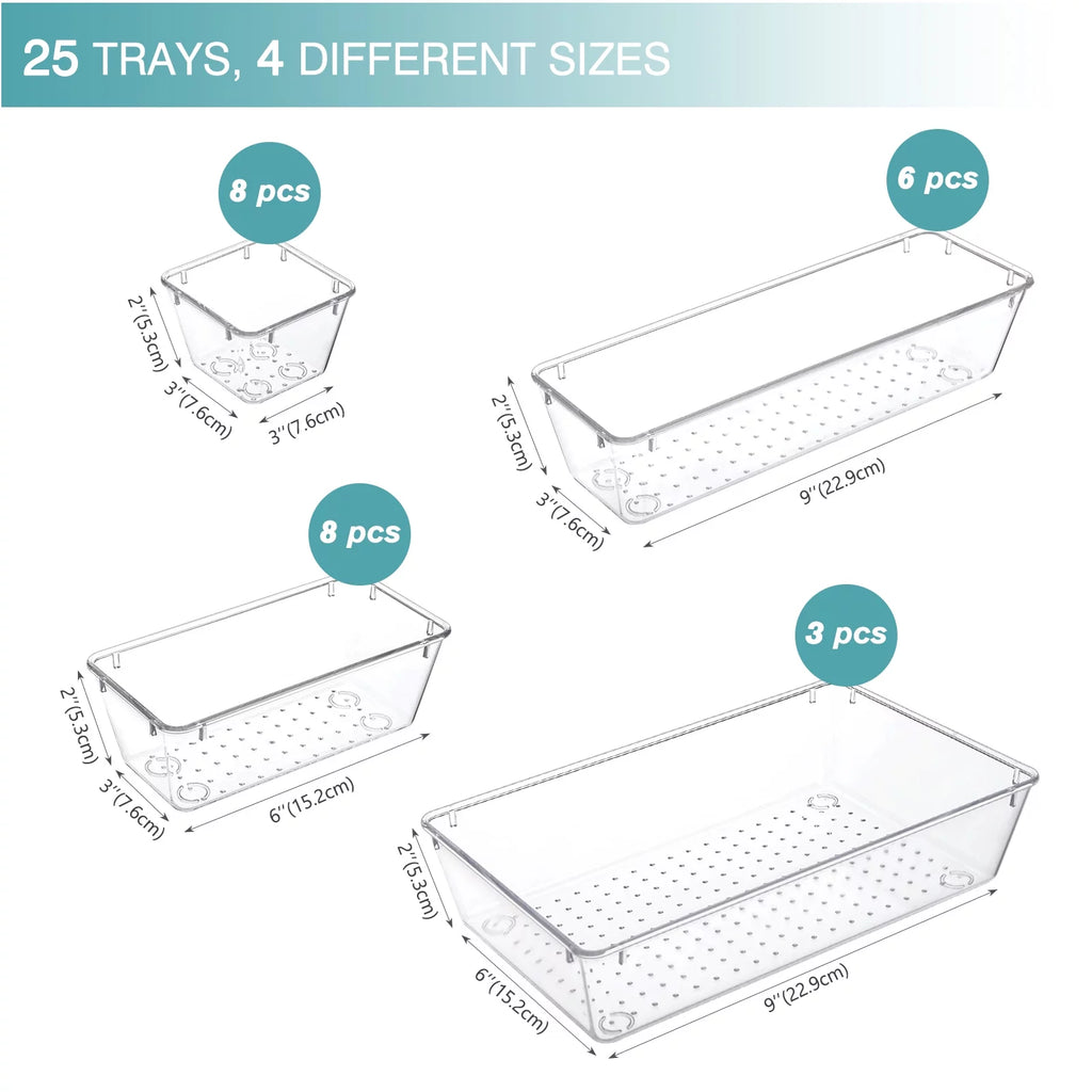 25 PCS Clear Plastic Drawer Organizer Set C8090