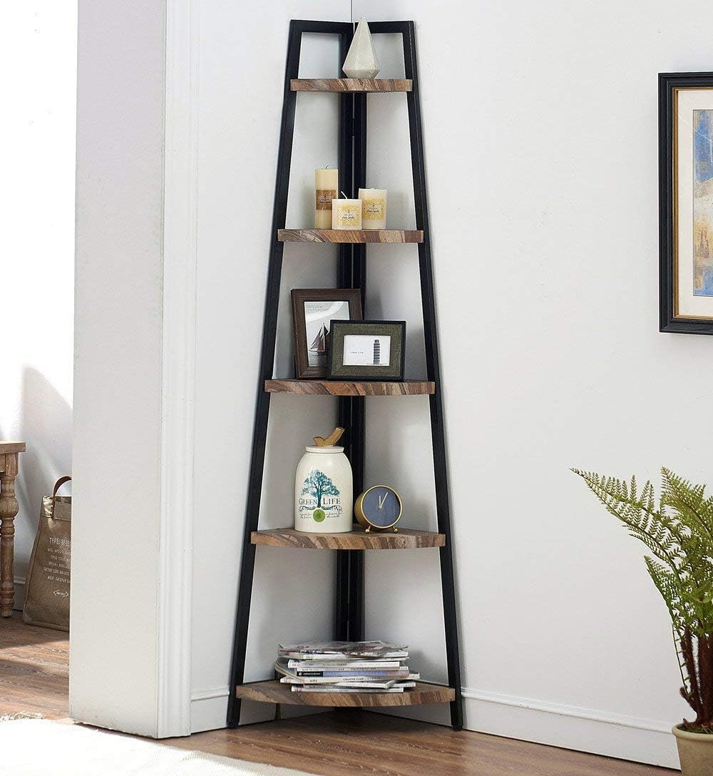 5 Shelf Oak Finish Corner Bookcase and Shelf C614
