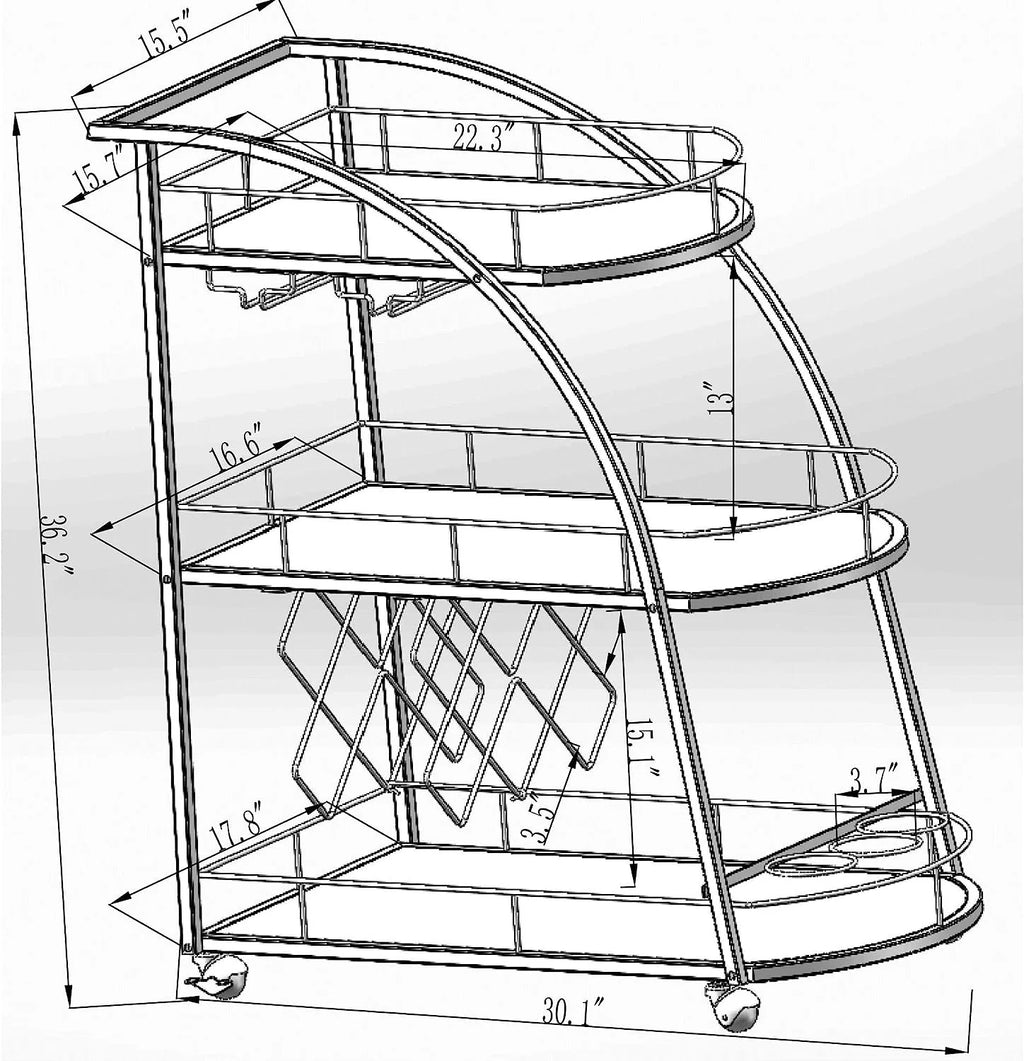 3-Tier Metal Mobile Bar Cart with Wheels & Wine Rack T9123