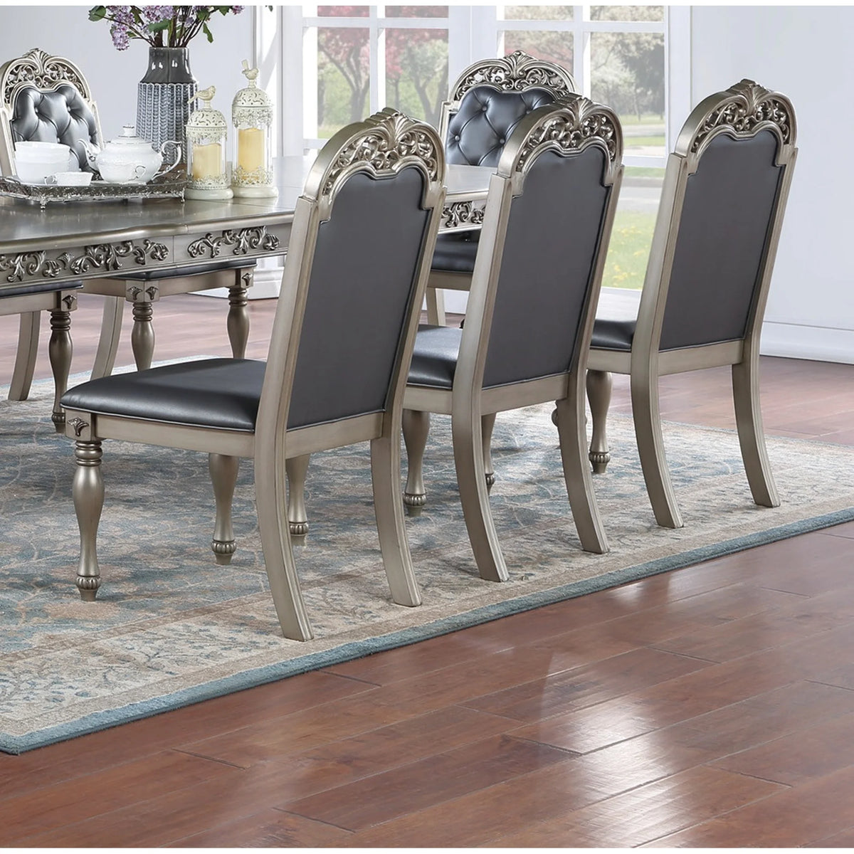 Grey Silver Rubberwood Upholstered Dining Chairs Set of 2 E92179