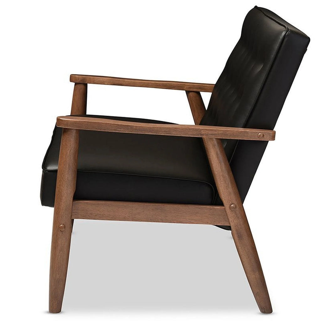 Black 2 Piece Faux Leather Loveseat and Reception Chair Set T2001