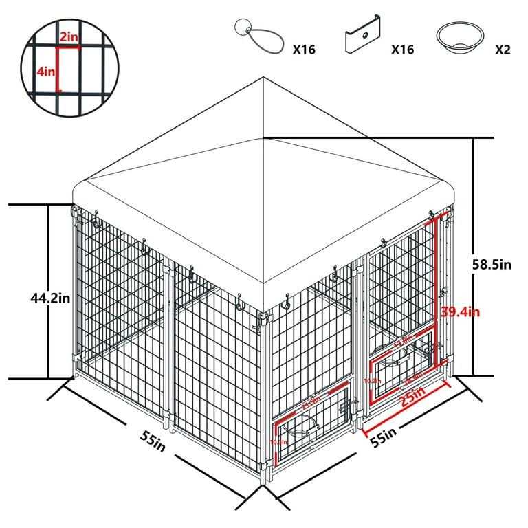 Outdoor Dog Kennel with Feeding Door and Cover F67679