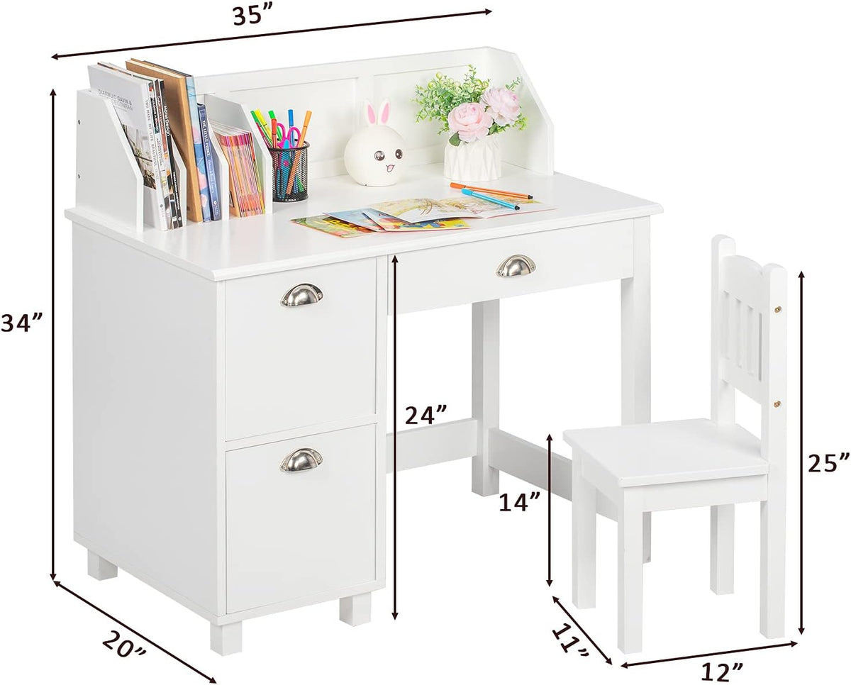 Kids Desk and Chair Set with Hutch and Storage Z933842