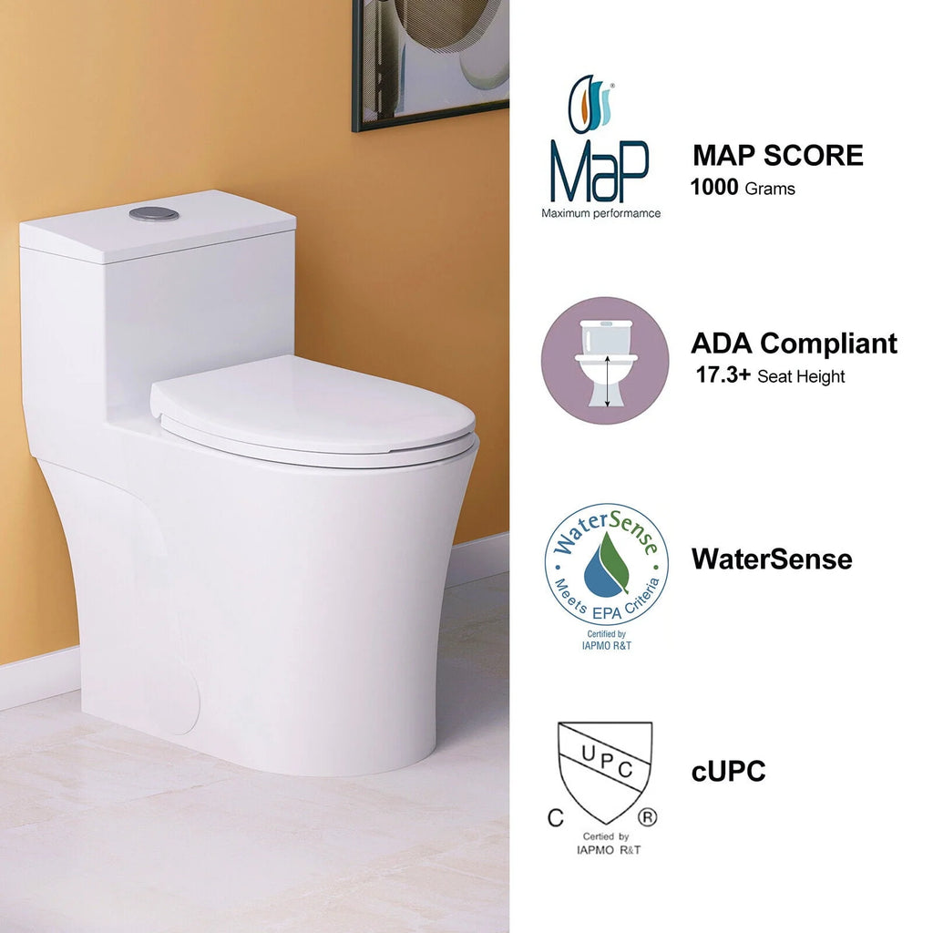 Elongated One Piece Toilet with Comfort Chair Seat, Dual Flush, White G699
