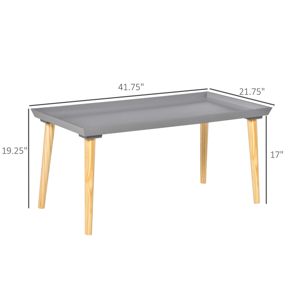 Gray Coffee Table with Tray Top and Pine Wood Legs B2641