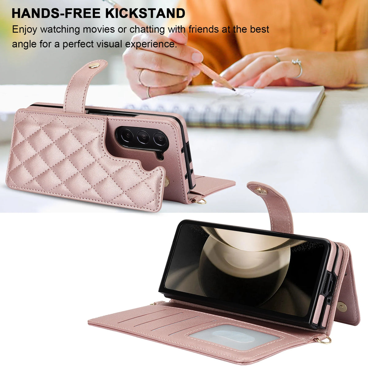 PU Leather Wallet Phone Case with Card Slots and Crossbody Strap T5051