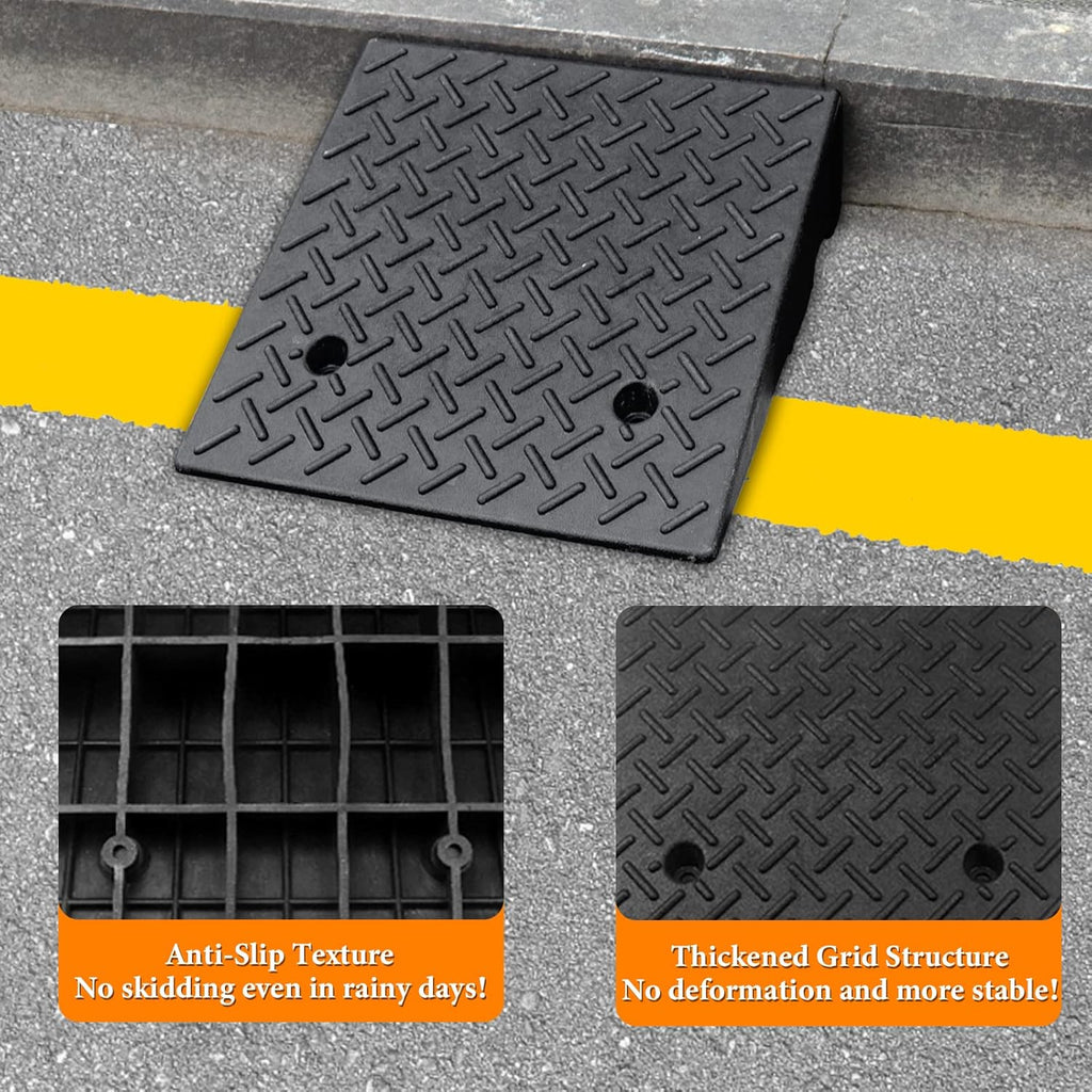 Rubber Curb Ramp 19.6 × 19.6 × 6 Heavy Duty Portable Threshold Ramp 1 PC J284768