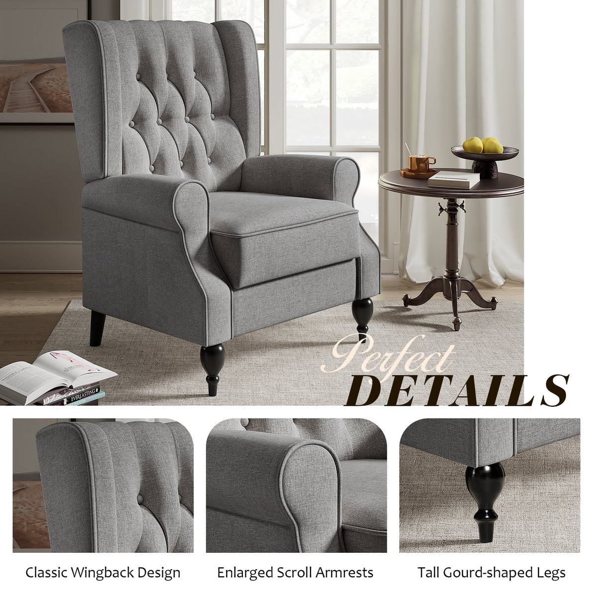 Dark Grey Upholstered Recliner Chair W83928