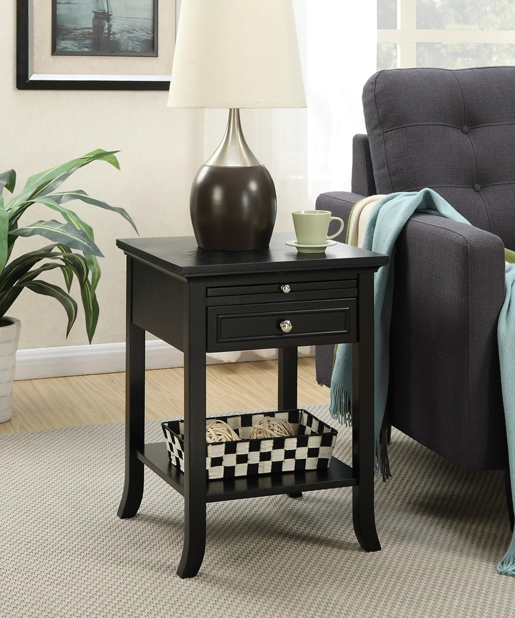 Black End Table with Drawer and Slide O86837