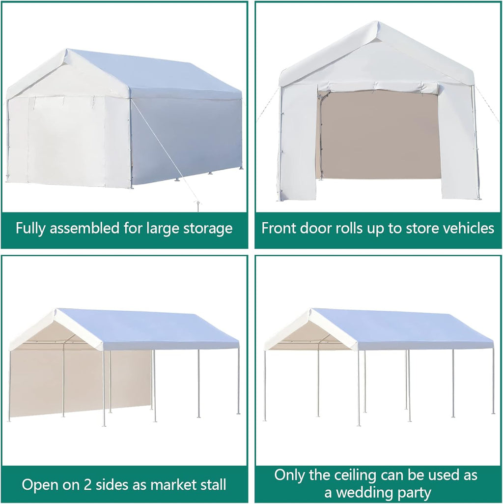 10x20 ft Heavy Duty Carport with Removable Sidewalls & Doors G954