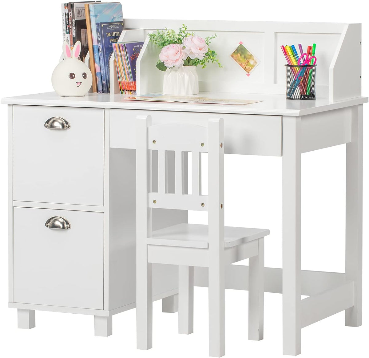 Kids Desk and Chair Set with Hutch and Storage Z933842