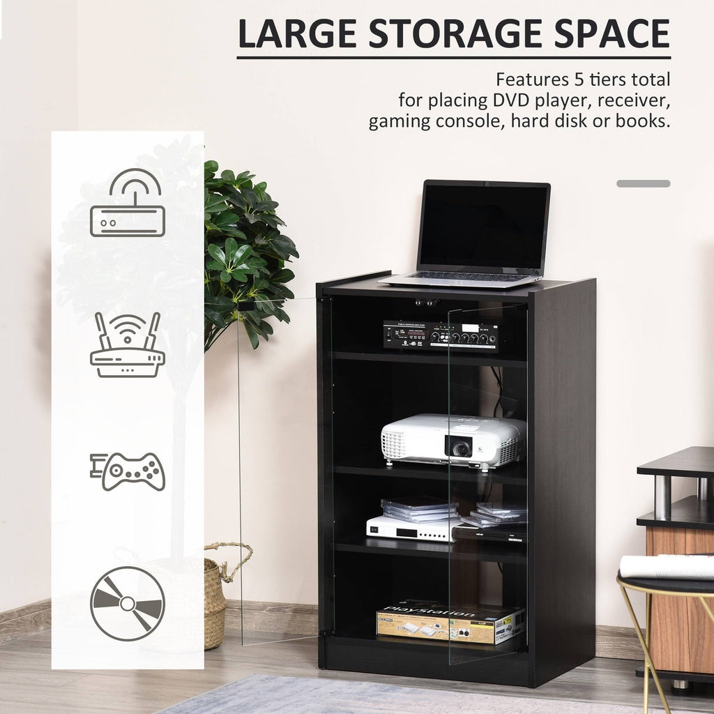 5-Tier Media Stand Cabinet with Tempered Glass Doors, Black O7322