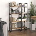 4 Tiers Double Wide Rustic Brown Bookshelf with Metal Frame N580
