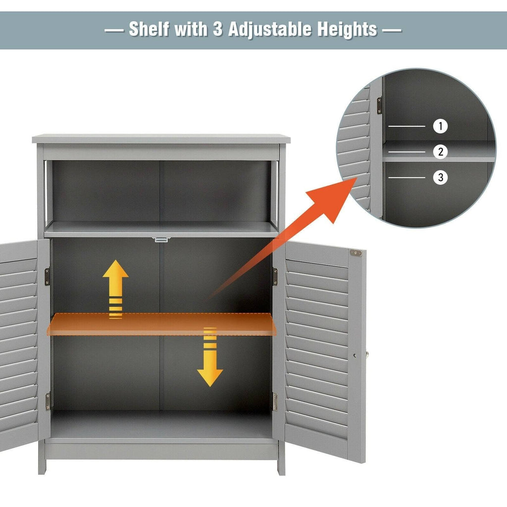 Gray Wood Freestanding Bathroom Storage Cabinet with Double Shutter Door L30554