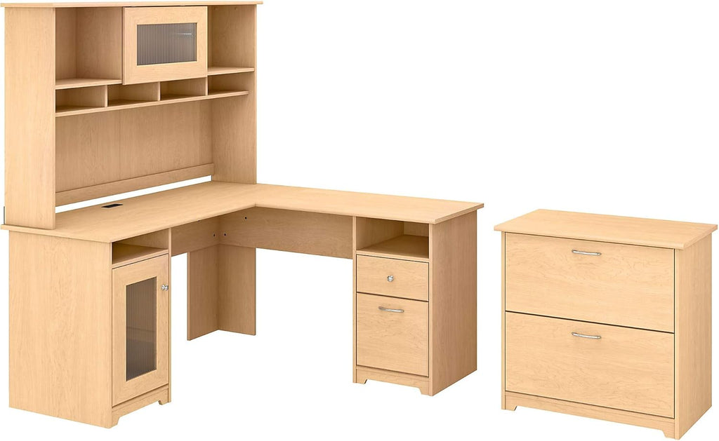 L Shaped Desk with Hutch and Lateral File Cabinet O239
