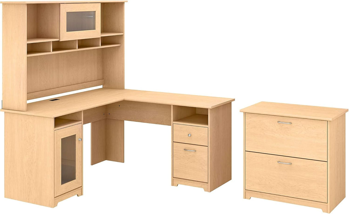 L Shaped Desk with Hutch and Lateral File Cabinet O239