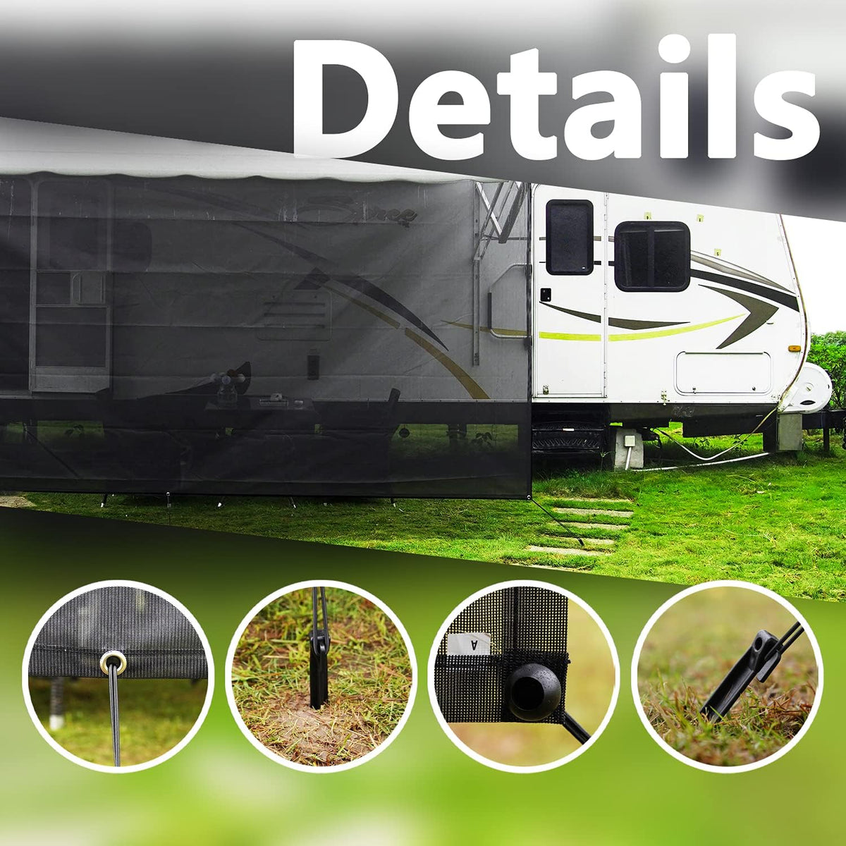 7'x15'2 Black Mesh RV Awning Sun Shade M878013