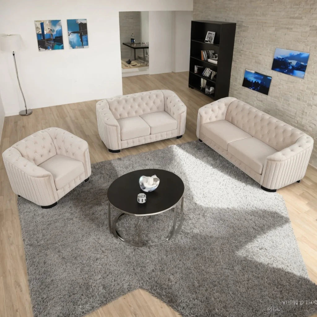 Beige Velvet 3-Piece Sofa Set with Rubber Wood Legs Z621514
