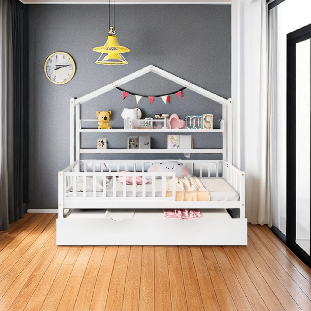 Full Size Wooden House Bed with Twin Trundle B863