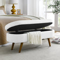 White Oval Storage Ottoman Bench with Rubber Wood Legs I5538