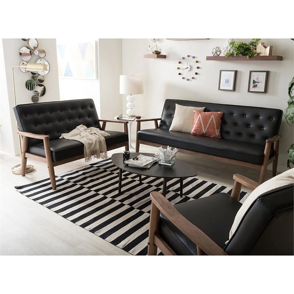 Black 2 Piece Faux Leather Loveseat and Reception Chair Set T2001