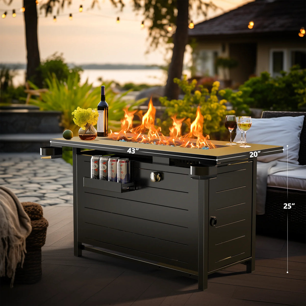 28 Inch 50000 BTU Steel Propane Fire Pit Table with Lid and Lava Rock G3034