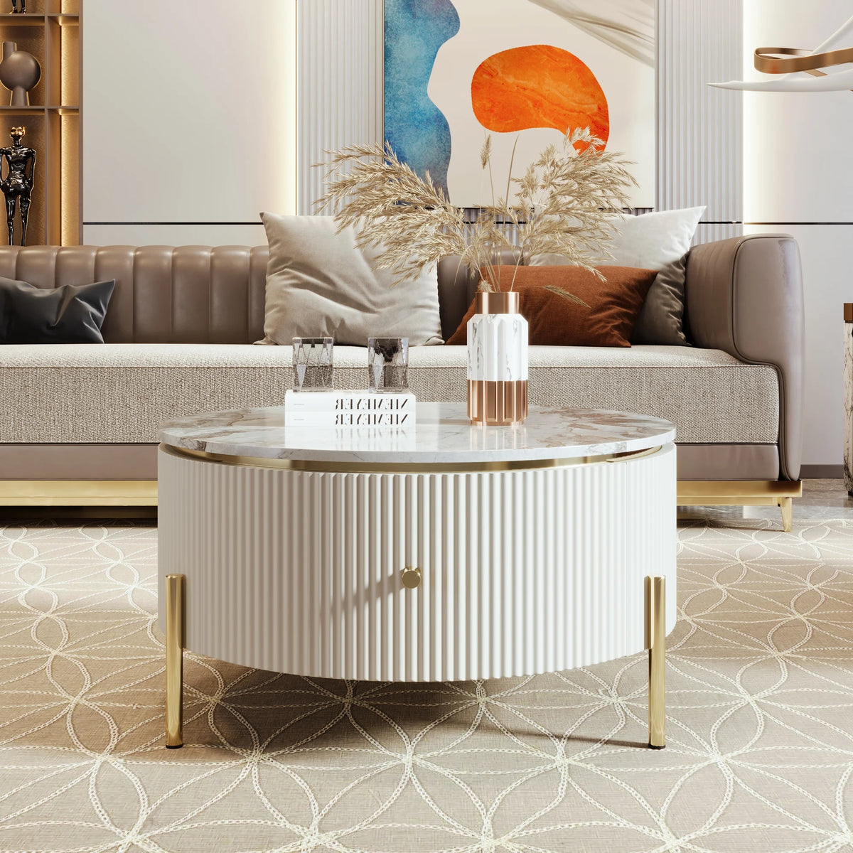 Modern Round Coffee Table with 2 Drawers R15849