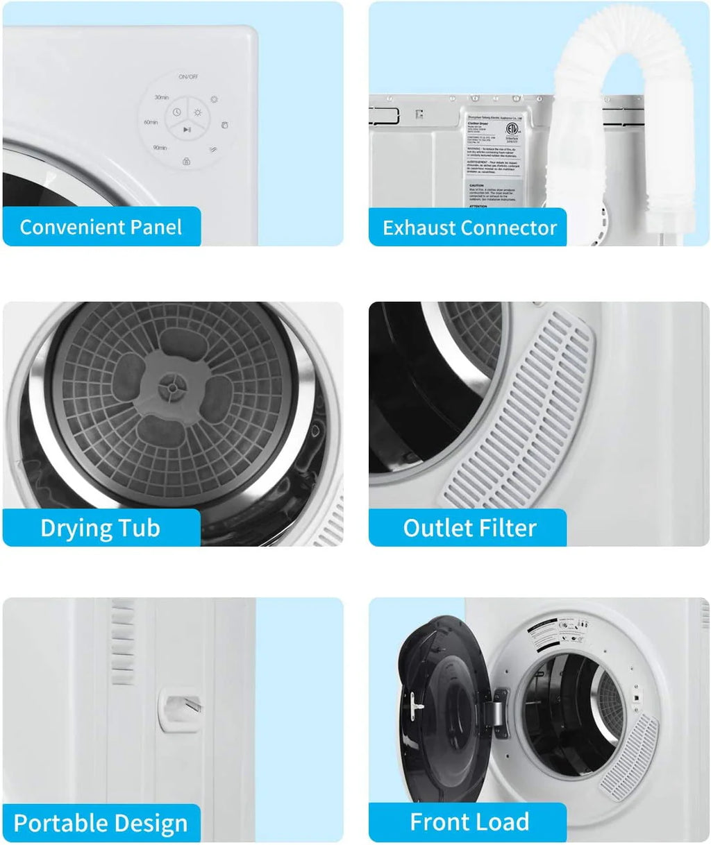 White 13lbs Portable Clothes Dryer with Stainless Steel Tub O2113