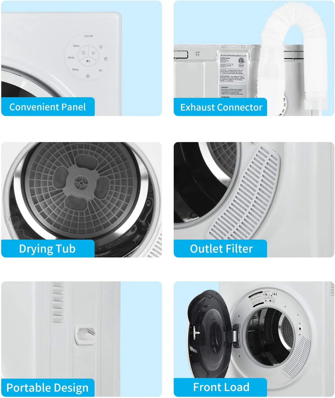 White 13lbs Portable Clothes Dryer with Stainless Steel Tub O2113