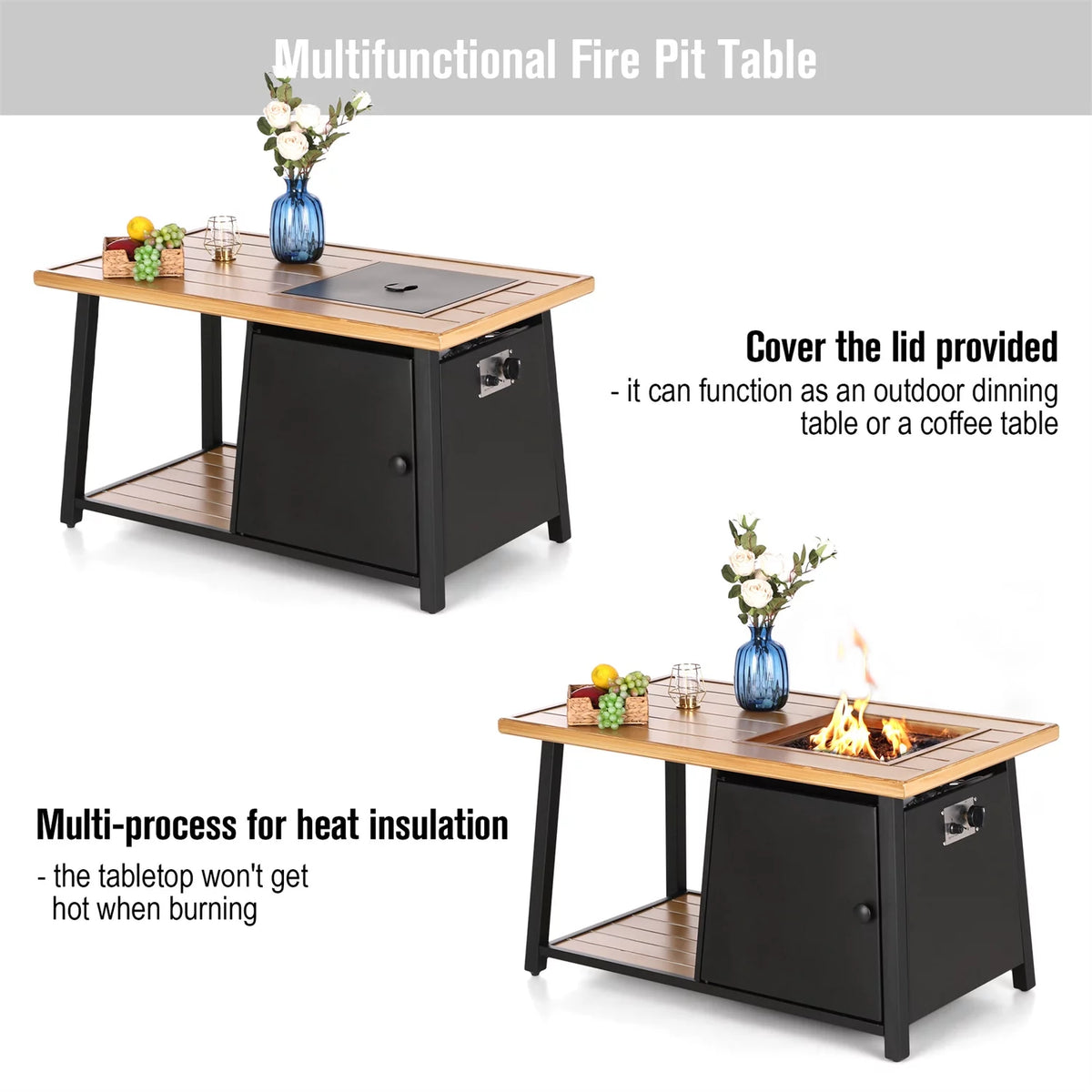 13 Pieces Outdoor Patio Furniture Set with Fire Pit Table V7871