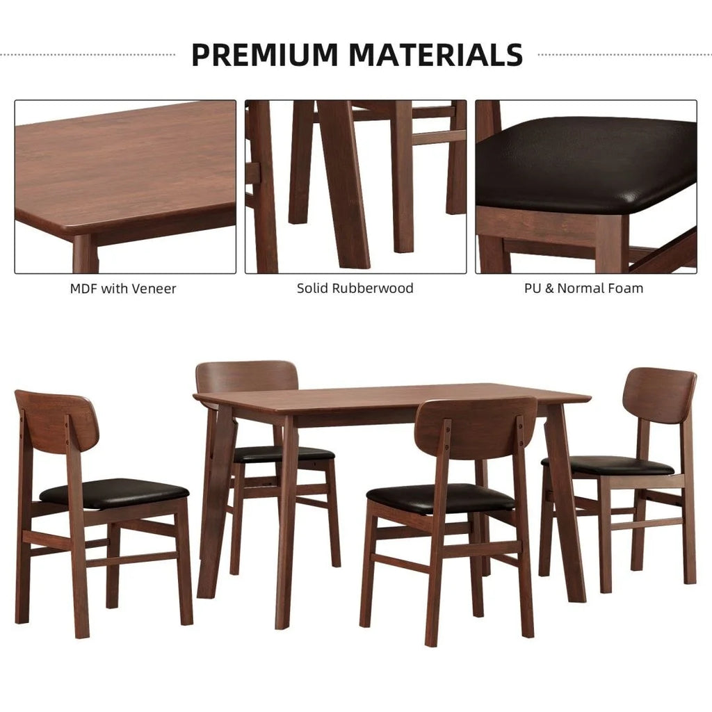 Solid RubberWood 5 Pieces Dining Table Set Q44685