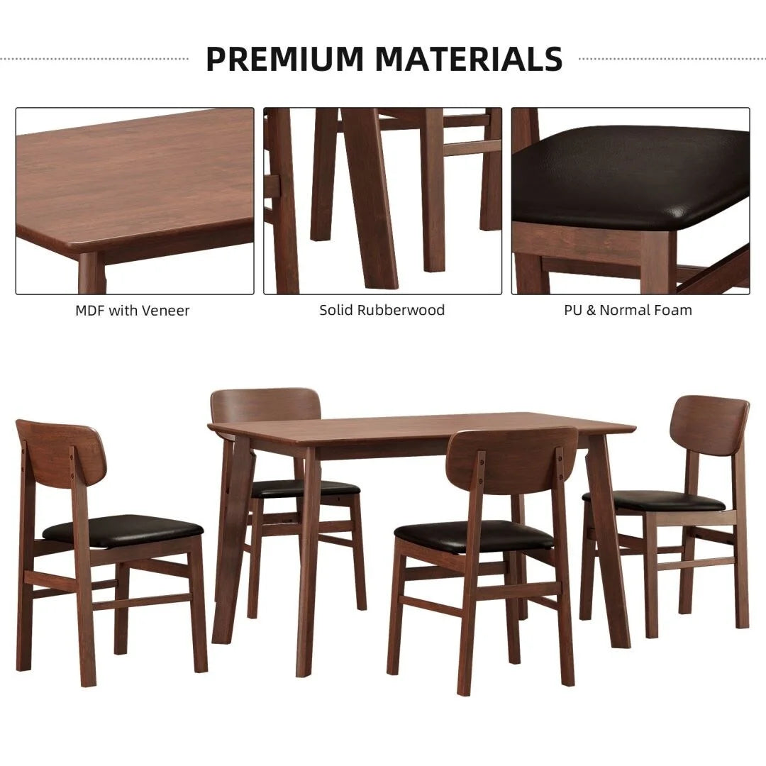 Solid RubberWood 5 Pieces Dining Table Set Q44685
