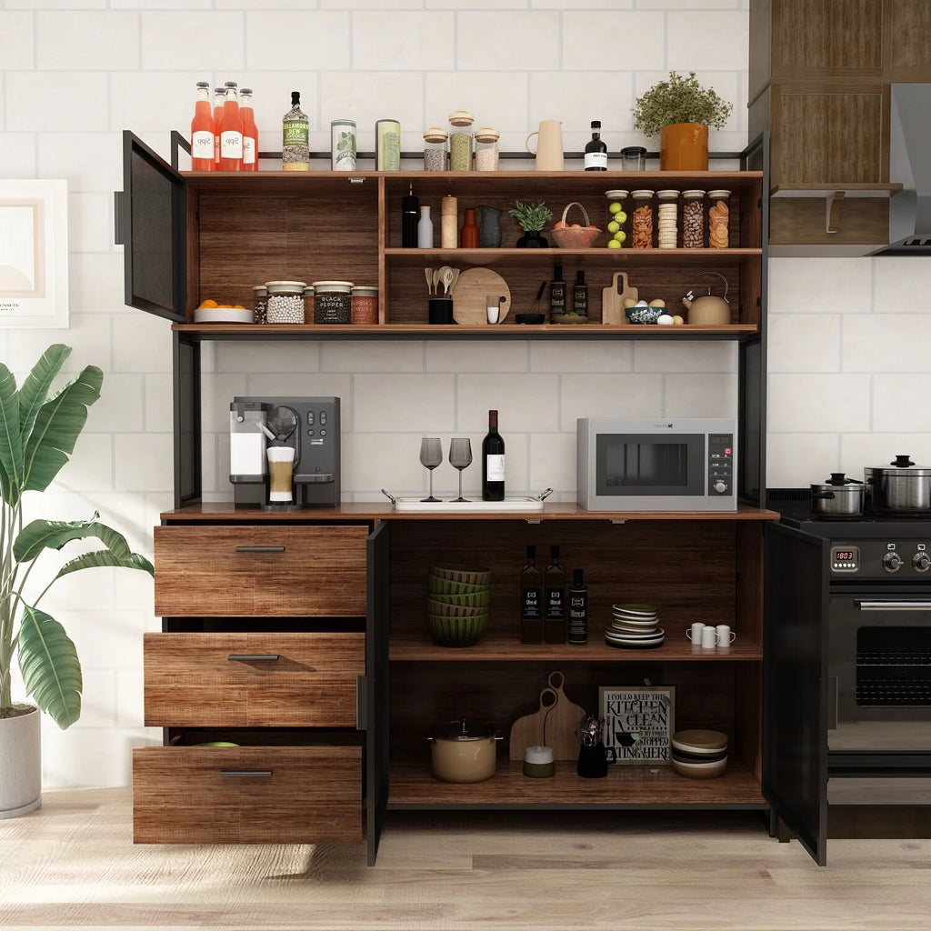 59"W 68.5"H Oak Kitchen Pantry Storage Cabinet with Hutch L748879