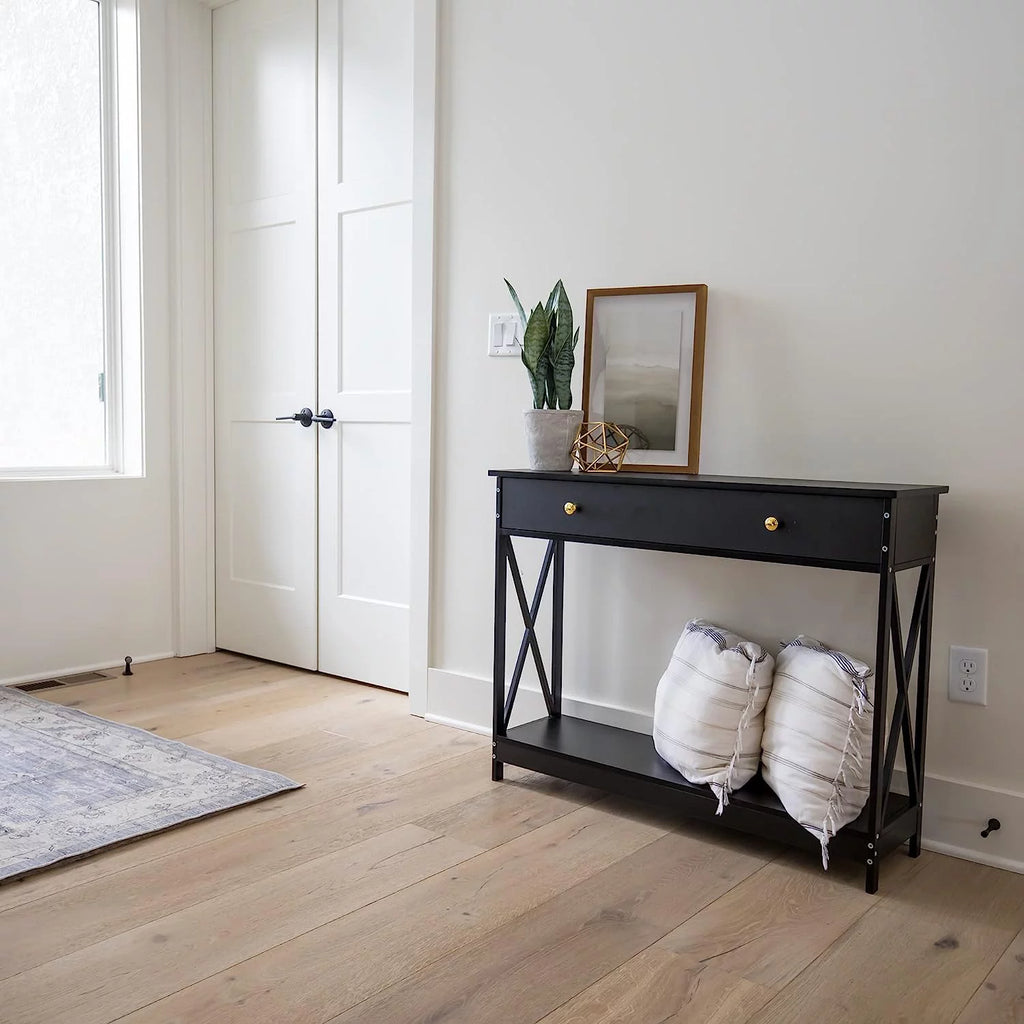 Narrow Wood Sofa Table with Drawer and Shelf C37382