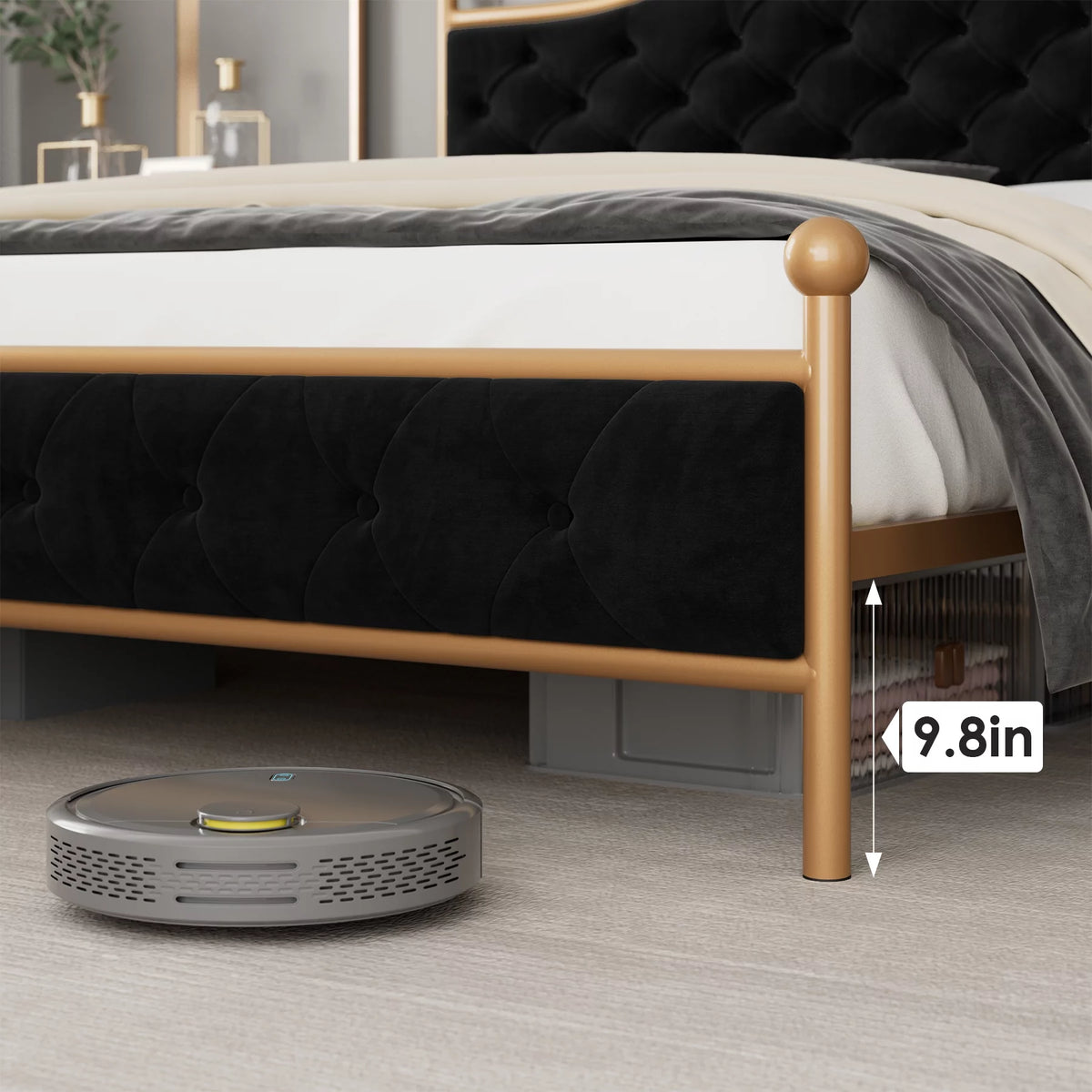 Black Queen Size Upholstered Platform Bed Frame M540