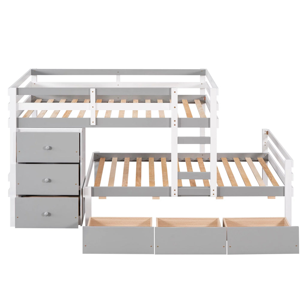 Twin over Twin Bunk Bed with Six Drawers Gray J122