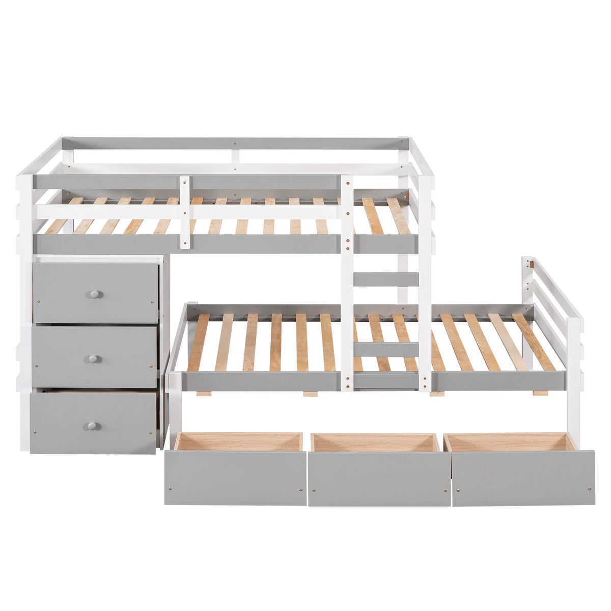 Twin over Twin Bunk Bed with Six Drawers Gray J122