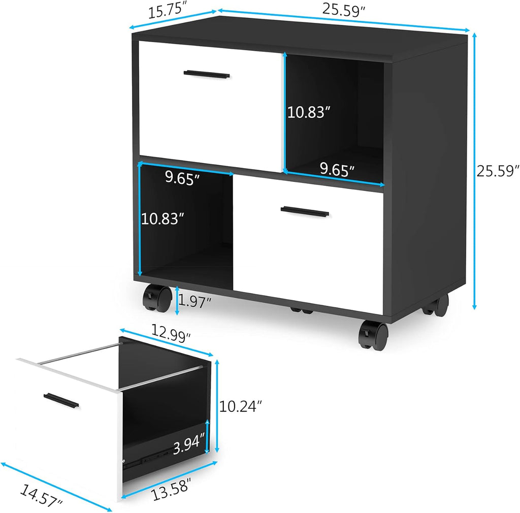 2 Drawer Wood File Cabinet with Wheels B5469