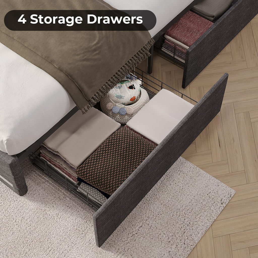 King Size Upholstered Platform Bed Frame with LED Lights K140740